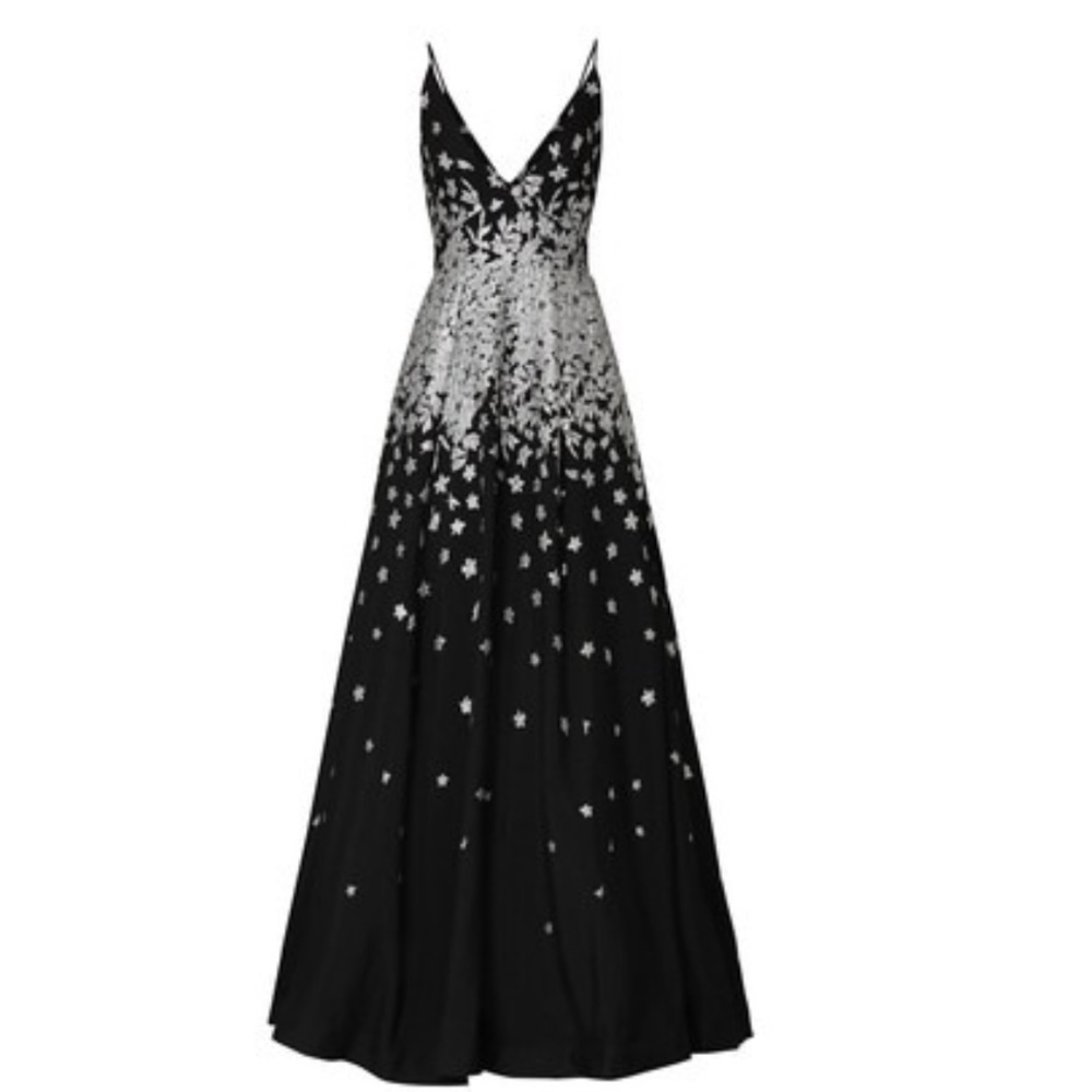 ML Monique lhuillier silver jacquard gown 0 EUC